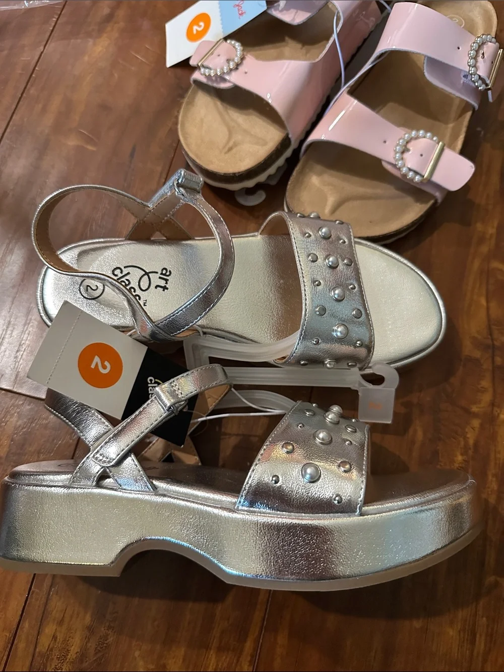NWT Girls Sandal Bundle Sz 2 Cat & Jack + Art Class Pink Silver